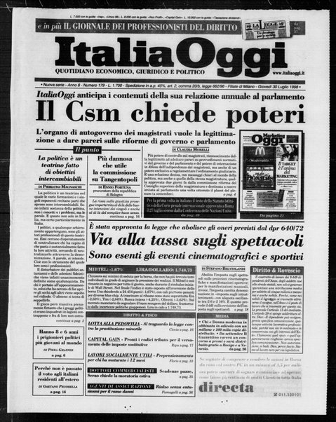 Italia oggi : quotidiano di economia finanza e politica